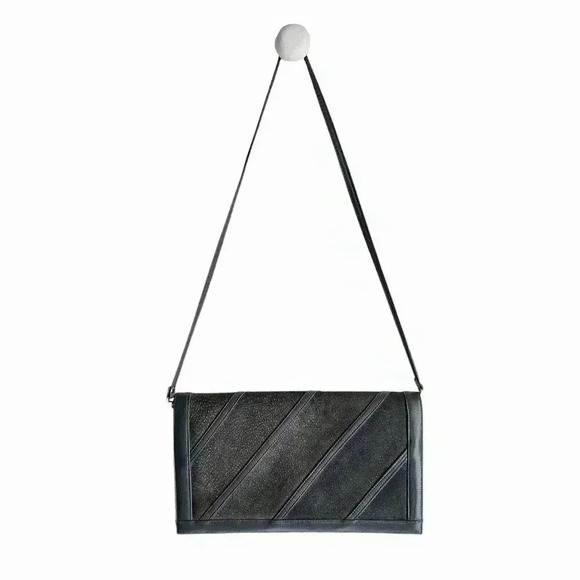 Vintage Gray Faux Leather Clutch Shoulder Bag Convertible 1980s - Picture 2 of 13